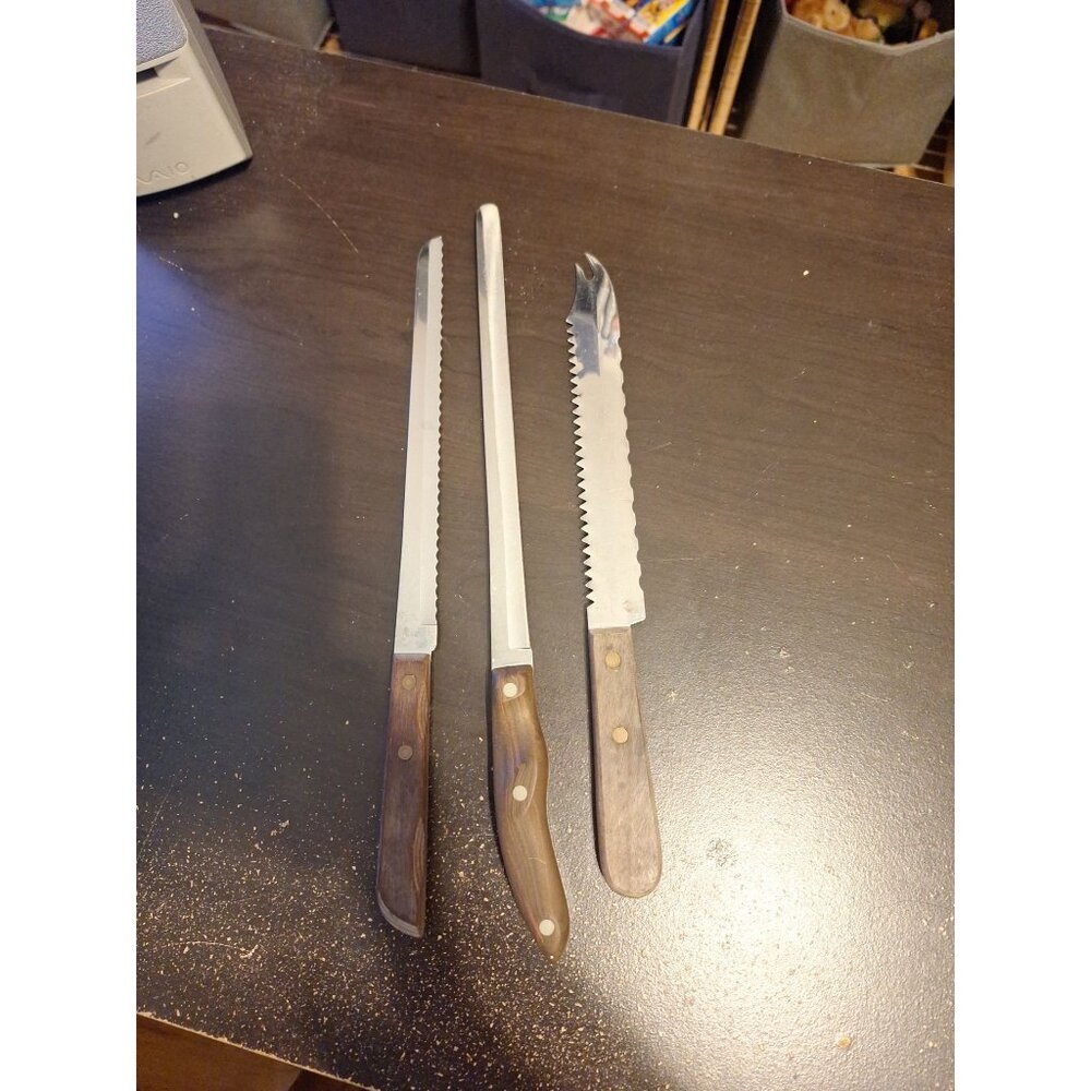 Set of 3 Assorted Carving Knives Stainless Steel Kitchen Cutlery Lot